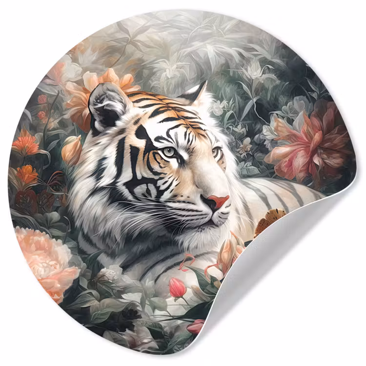 Tijger - Wilde dieren - Bloemen - Jungle Wandcirkel behangsticker klein -3d