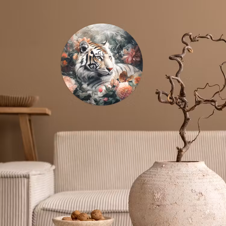 Tijger - Wilde dieren - Bloemen - Jungle Wandcirkel behangsticker klein -sfeer1