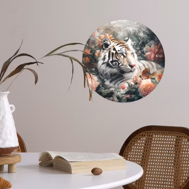 Tijger - Wilde dieren - Bloemen - Jungle Wandcirkel behangsticker klein -sfeer3