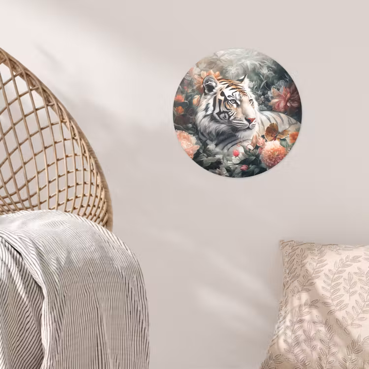 Tijger - Wilde dieren - Bloemen - Jungle Wandcirkel behangsticker klein -sfeer4