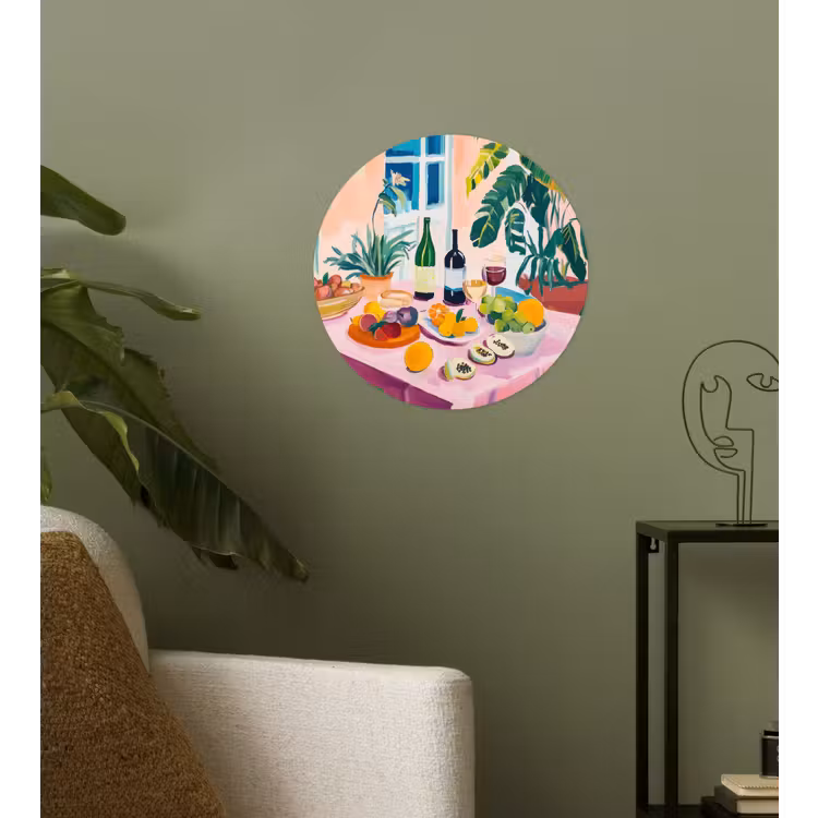 Tafel - Wijn - Fruit Wandcirkel behangsticker klein -sfeer2