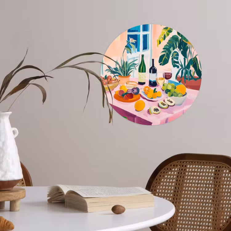 Tafel - Wijn - Fruit Wandcirkel behangsticker klein -sfeer3