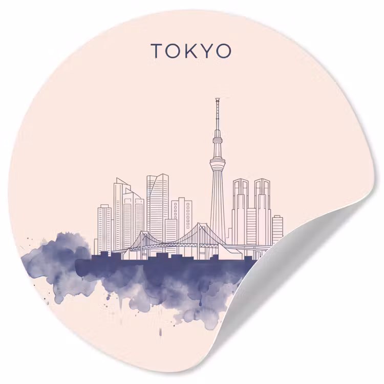 Tokyo - Skyline - Stad - Abstract - Blauw Wandcirkel behangsticker klein -3d