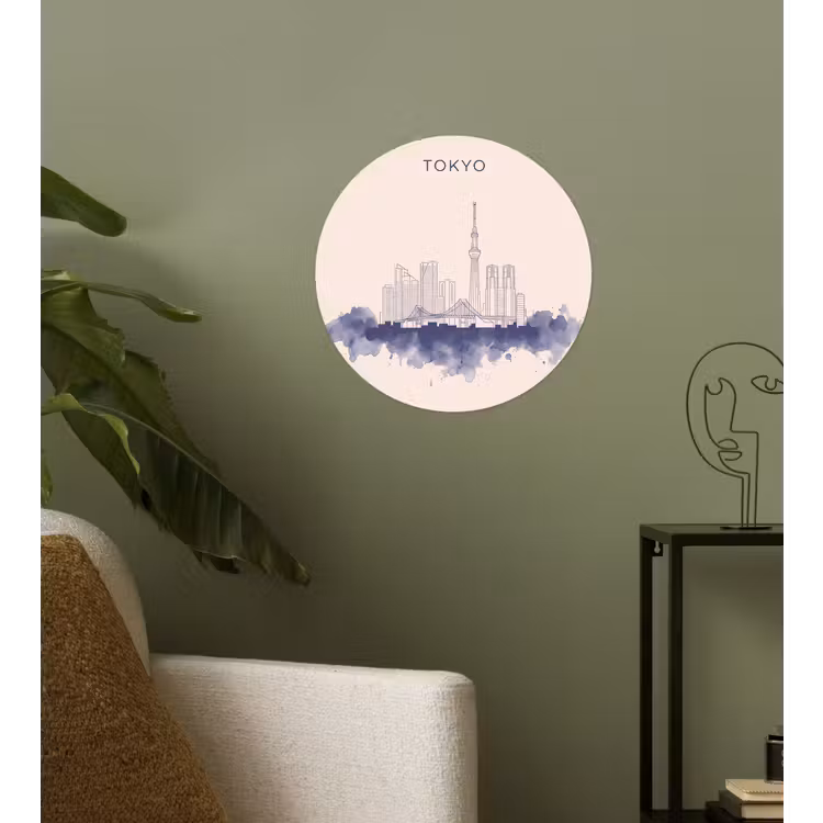 Tokyo - Skyline - Stad - Abstract - Blauw Wandcirkel behangsticker klein -sfeer2