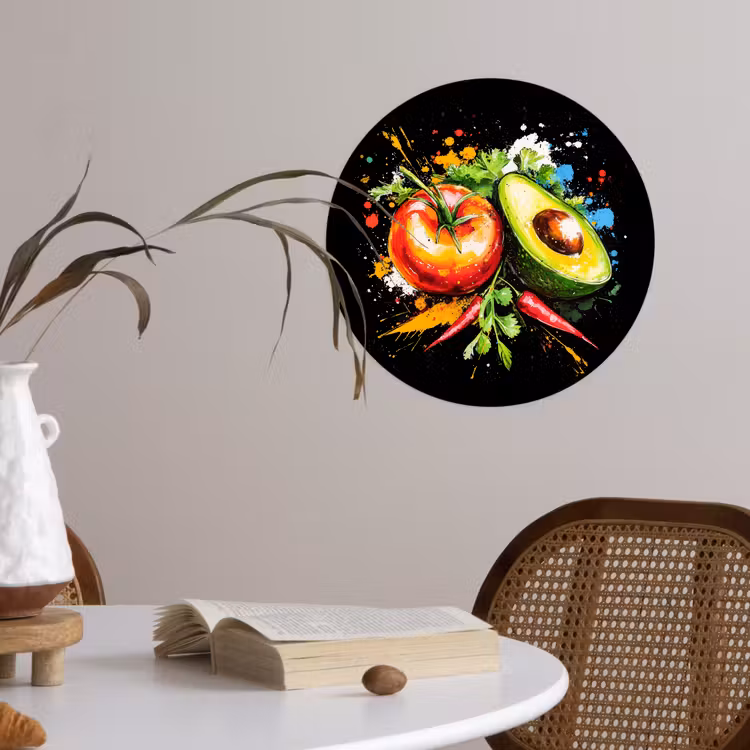 Tomaat - Avocado - Peper - Graffiti - Verf - Modern Wandcirkel behangsticker klein -sfeer3
