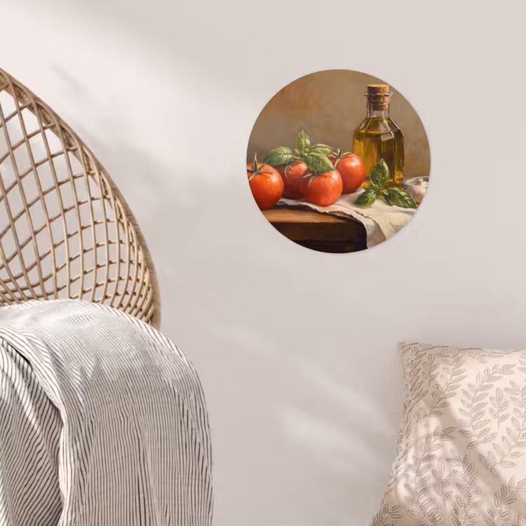 Tomaten - Olijfolie - Stilleven Wandcirkel behangsticker klein -sfeer4