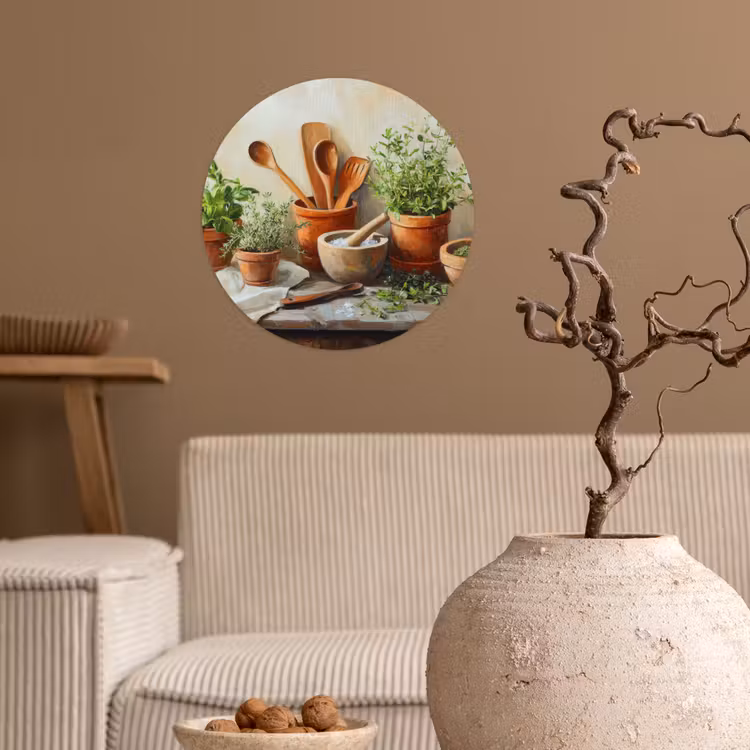 Potten - Kruiden - Hout Wandcirkel behangsticker klein -sfeer1