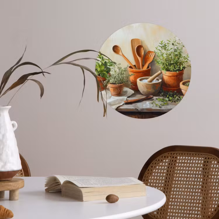 Potten - Kruiden - Hout Wandcirkel behangsticker klein -sfeer3