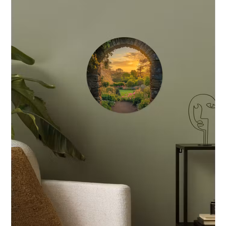 Poort - Planten - Zonsondergang Wandcirkel behangsticker klein -sfeer2