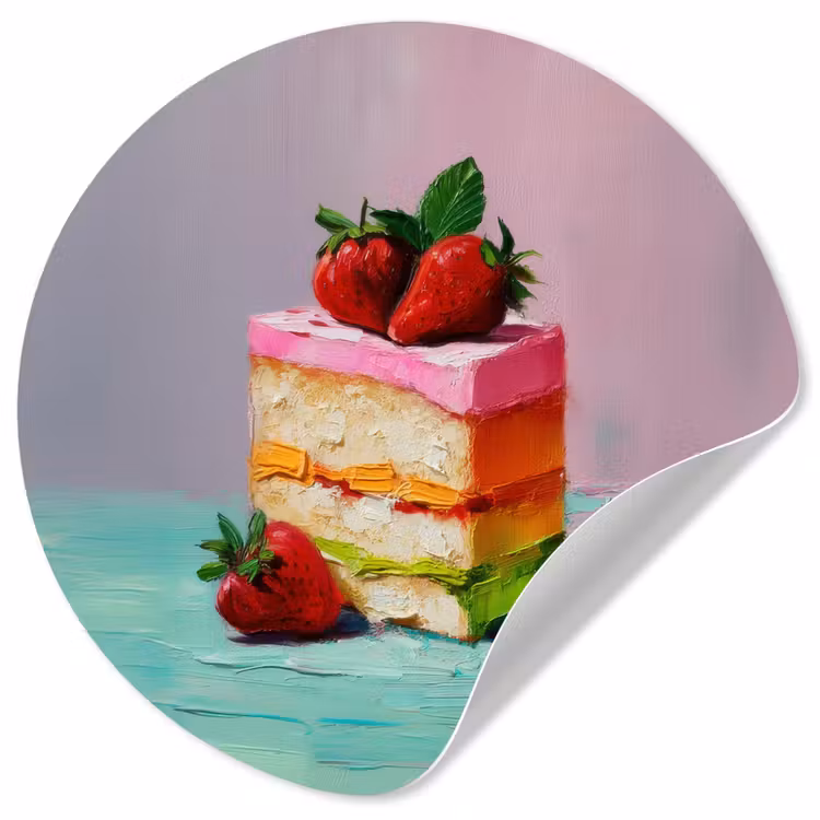 Taartje - Aardbeien - Glazuur - Kleurrijk Wandcirkel behangsticker klein -3d