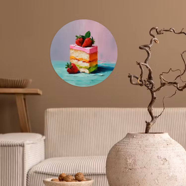 Taartje - Aardbeien - Glazuur - Kleurrijk Wandcirkel behangsticker klein -sfeer1