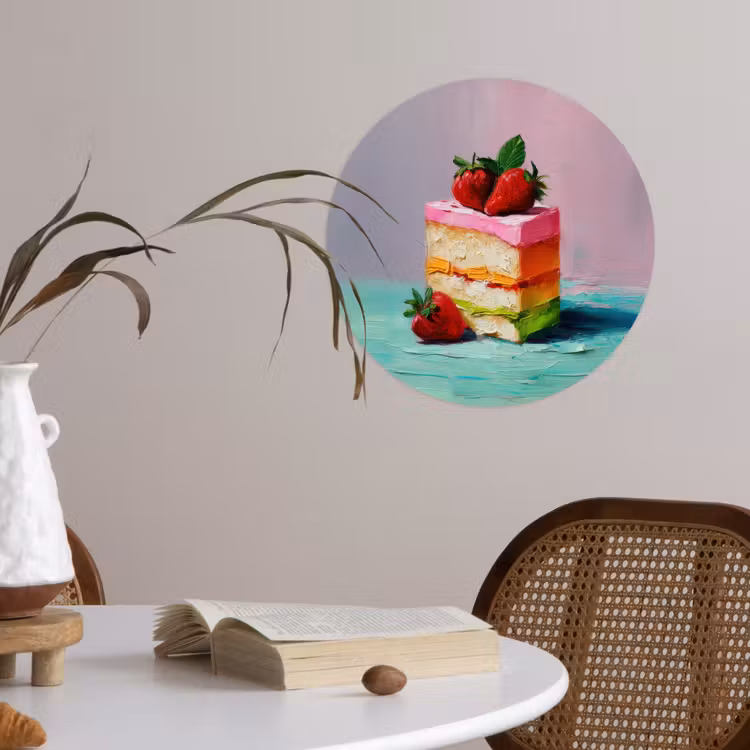 Taartje - Aardbeien - Glazuur - Kleurrijk Wandcirkel behangsticker klein -sfeer3