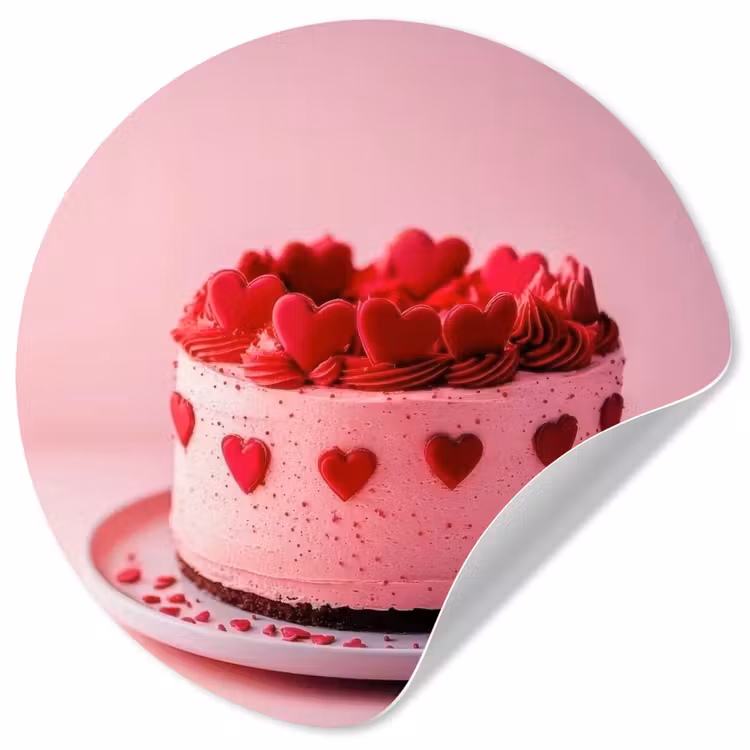 Taart - Hart - Roze Wandcirkel behangsticker klein -3d