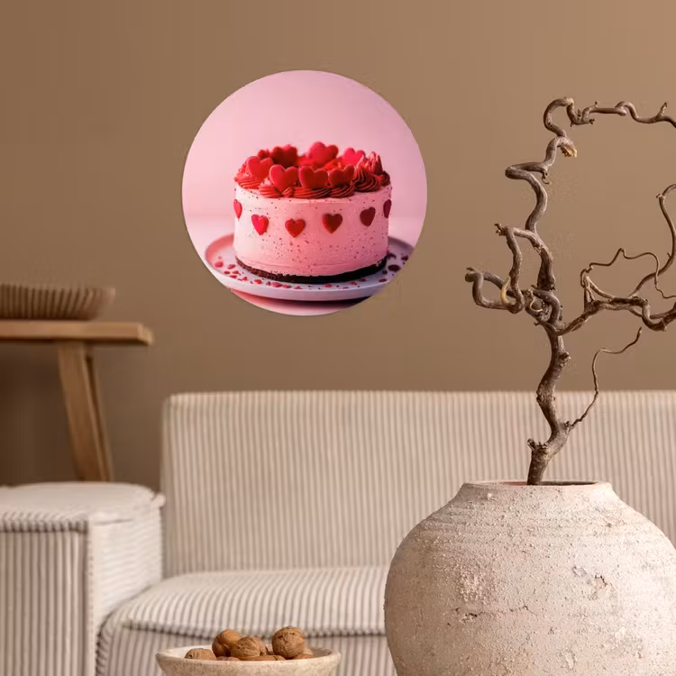 Taart - Hart - Roze Wandcirkel behangsticker klein -sfeer1
