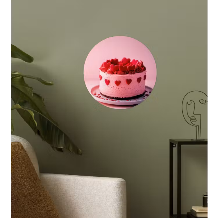 Taart - Hart - Roze Wandcirkel behangsticker klein -sfeer2