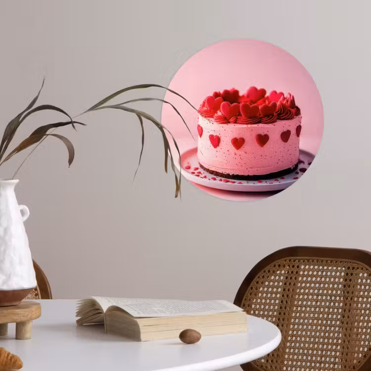 Taart - Hart - Roze Wandcirkel behangsticker klein -sfeer3