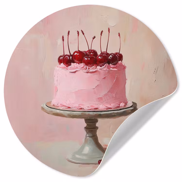 Taart - Pink - Cherry Wandcirkel behangsticker klein -3d
