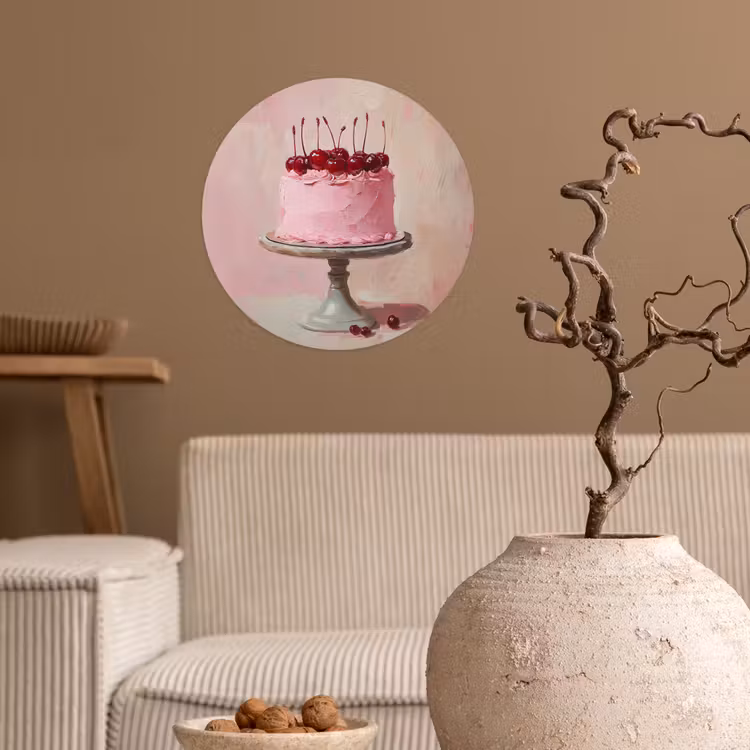 Taart - Pink - Cherry Wandcirkel behangsticker klein -sfeer1
