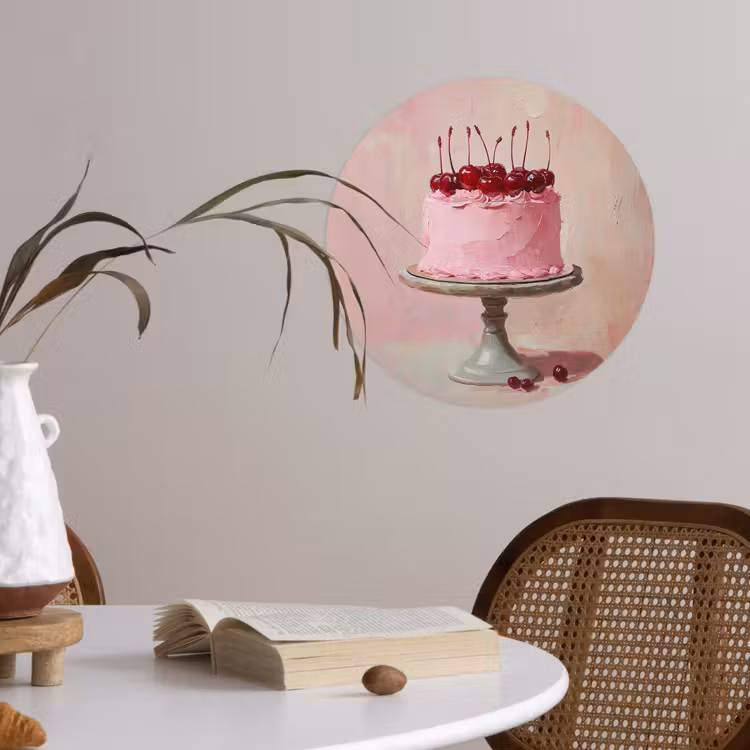 Taart - Pink - Cherry Wandcirkel behangsticker klein -sfeer3