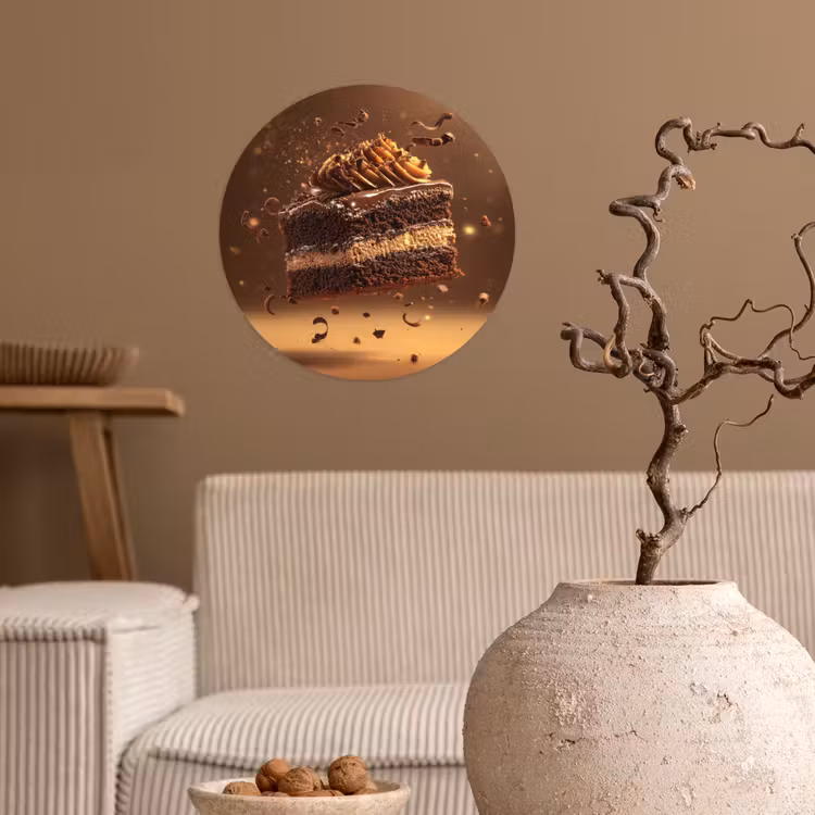 Taart - Chocolade - Eten - Brownie Wandcirkel behangsticker klein -sfeer1