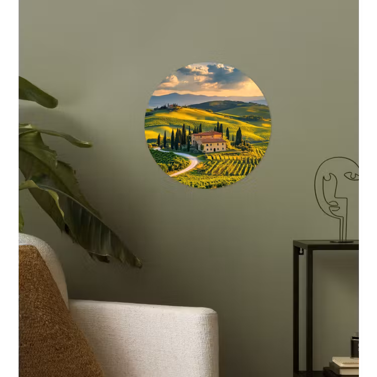 Toscane - Landschap - Wijngaarden Wandcirkel behangsticker klein -sfeer2