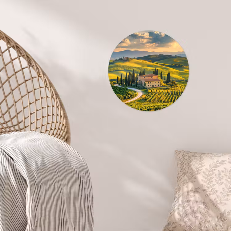 Toscane - Landschap - Wijngaarden Wandcirkel behangsticker klein -sfeer4