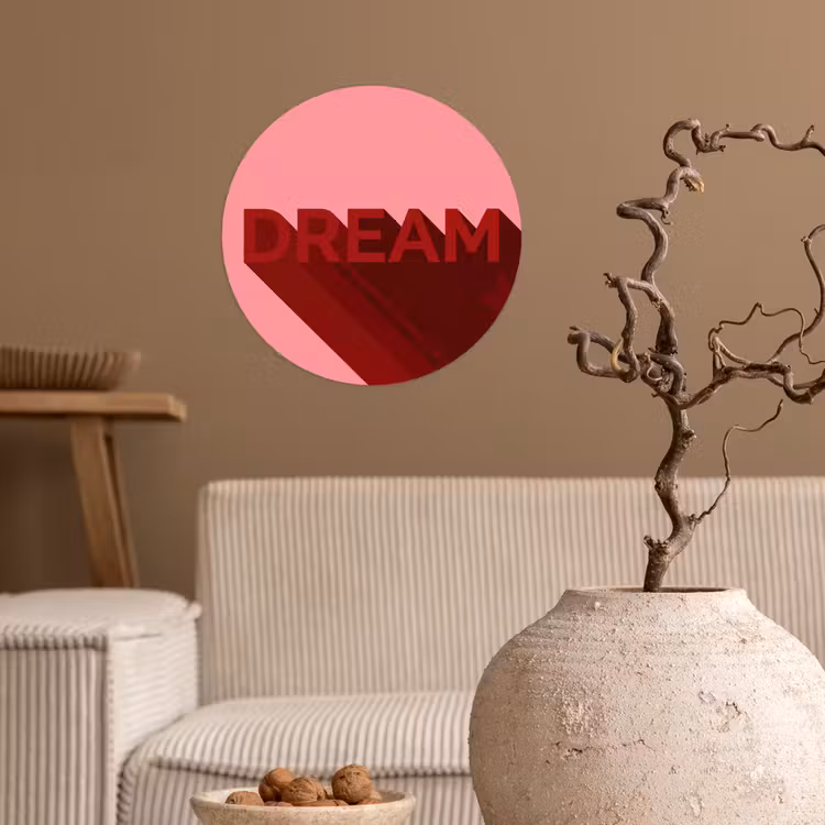 Dream - 3D - Rood - Roze Wandcirkel behangsticker klein -sfeer1