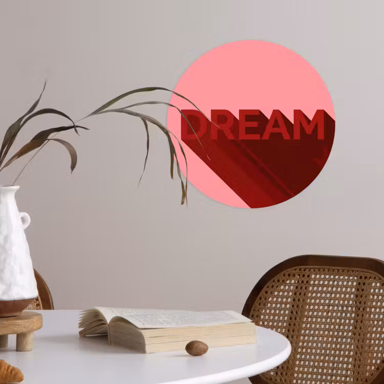 Dream - 3D - Rood - Roze Wandcirkel behangsticker klein -sfeer3
