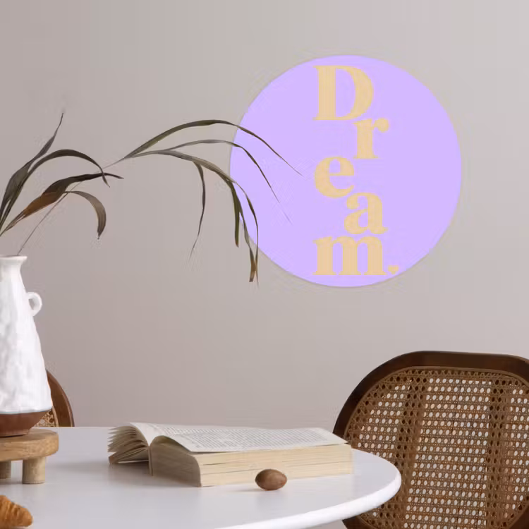 Dream - Paars - Typografisch Wandcirkel behangsticker klein -sfeer3