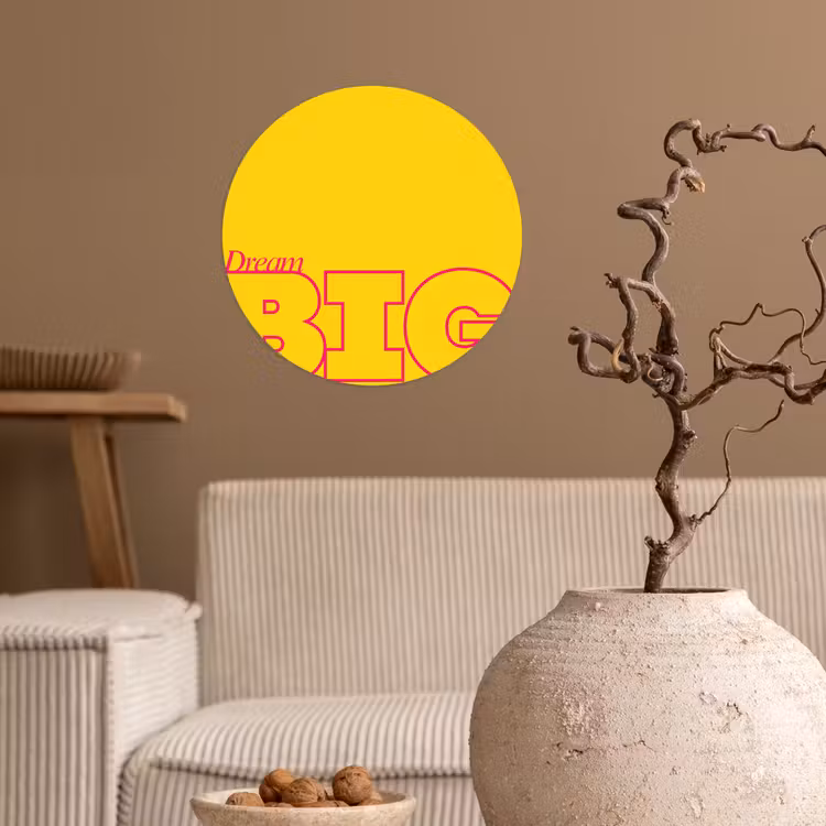 Dream big - Geel - Grafisch Wandcirkel behangsticker klein -sfeer1