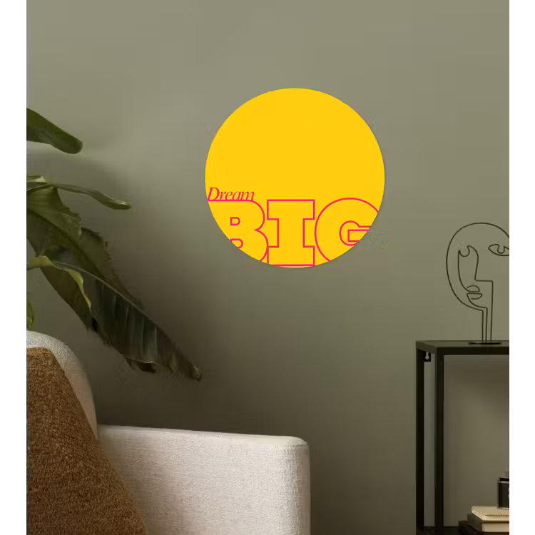 Dream big - Geel - Grafisch Wandcirkel behangsticker klein -sfeer2