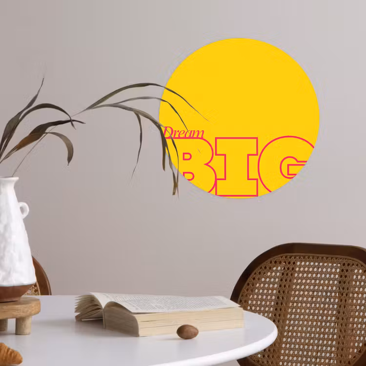 Dream big - Geel - Grafisch Wandcirkel behangsticker klein -sfeer3