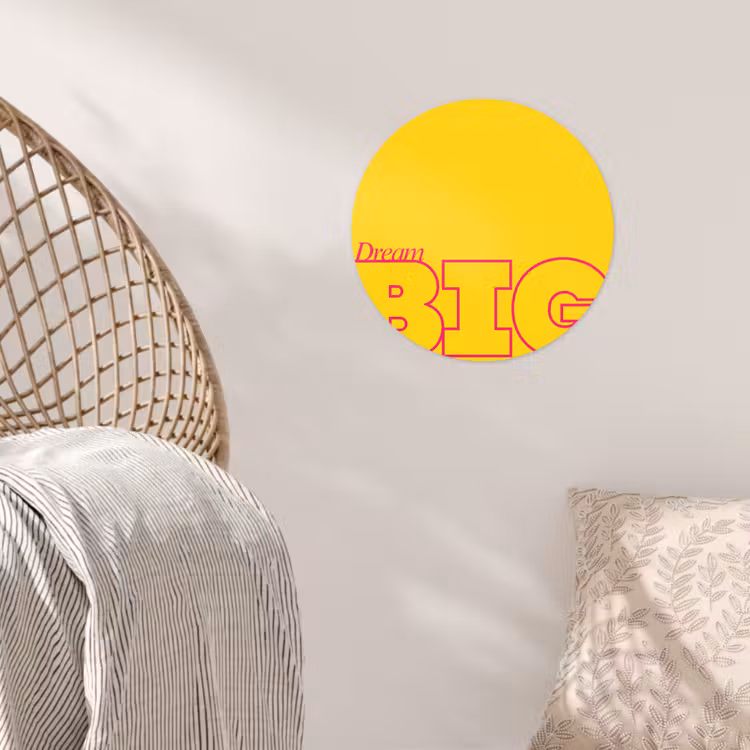 Dream big - Geel - Grafisch Wandcirkel behangsticker klein -sfeer4