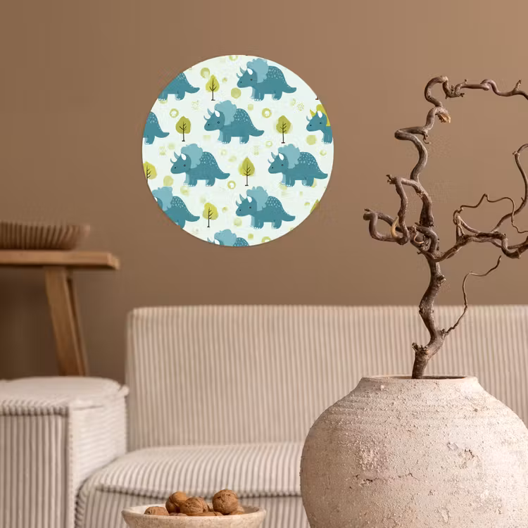 Triceratop - Blauw - Stippen - Boompjes Wandcirkel behangsticker klein -sfeer1