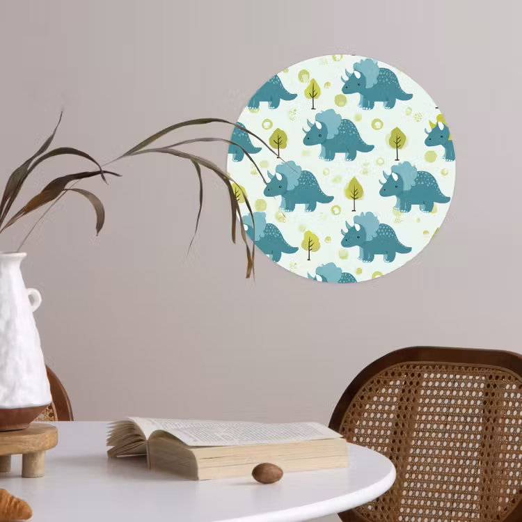 Triceratop - Blauw - Stippen - Boompjes Wandcirkel behangsticker klein -sfeer3