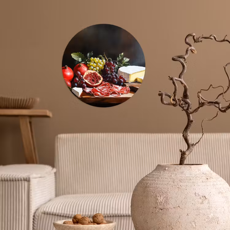 Borrelplank - Stilleven - Vintage Wandcirkel behangsticker klein -sfeer1