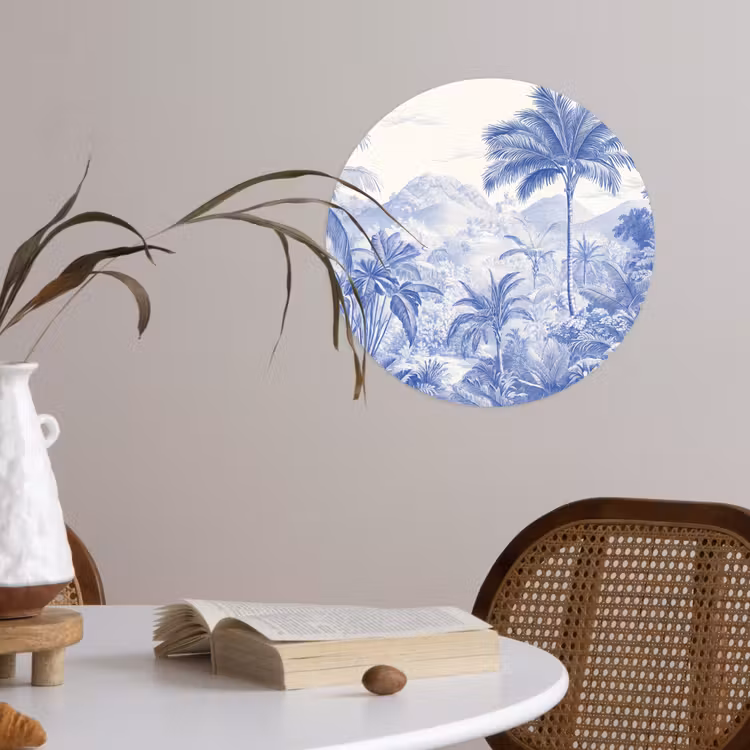 Tropisch - Jungle - Blauw Wandcirkel behangsticker klein -sfeer3