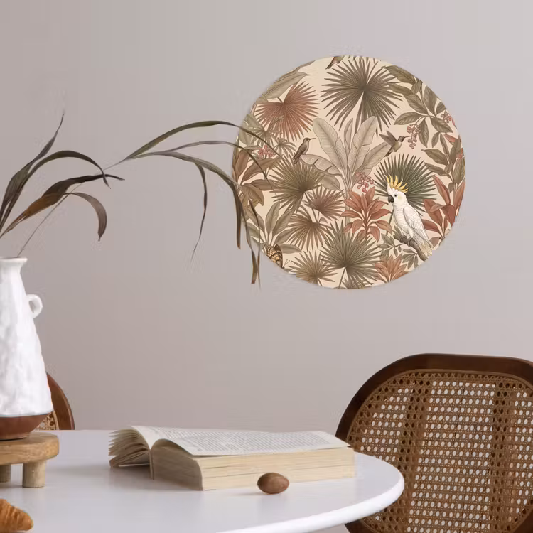 Tropisch - Vogels - Beige Wandcirkel behangsticker klein -sfeer3