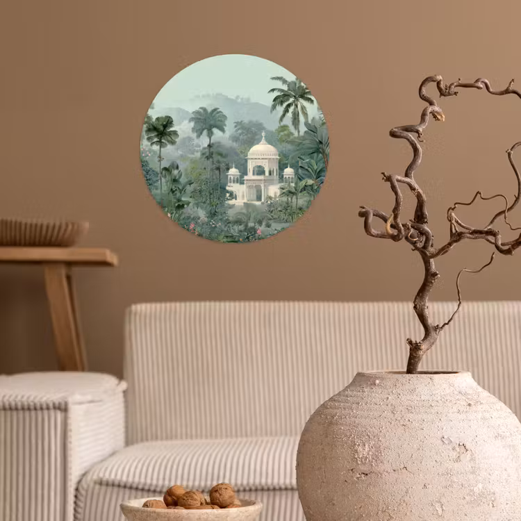 Tropische tuin - Koepelgebouw - Bloemen Wandcirkel behangsticker klein -sfeer1