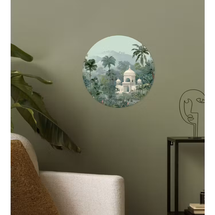 Tropische tuin - Koepelgebouw - Bloemen Wandcirkel behangsticker klein -sfeer2