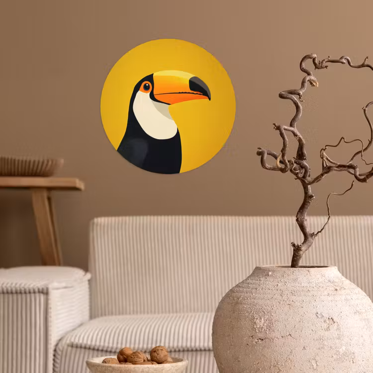 Toekan - Minimalistisch - Snavel - Oranje Wandcirkel behangsticker klein -sfeer1