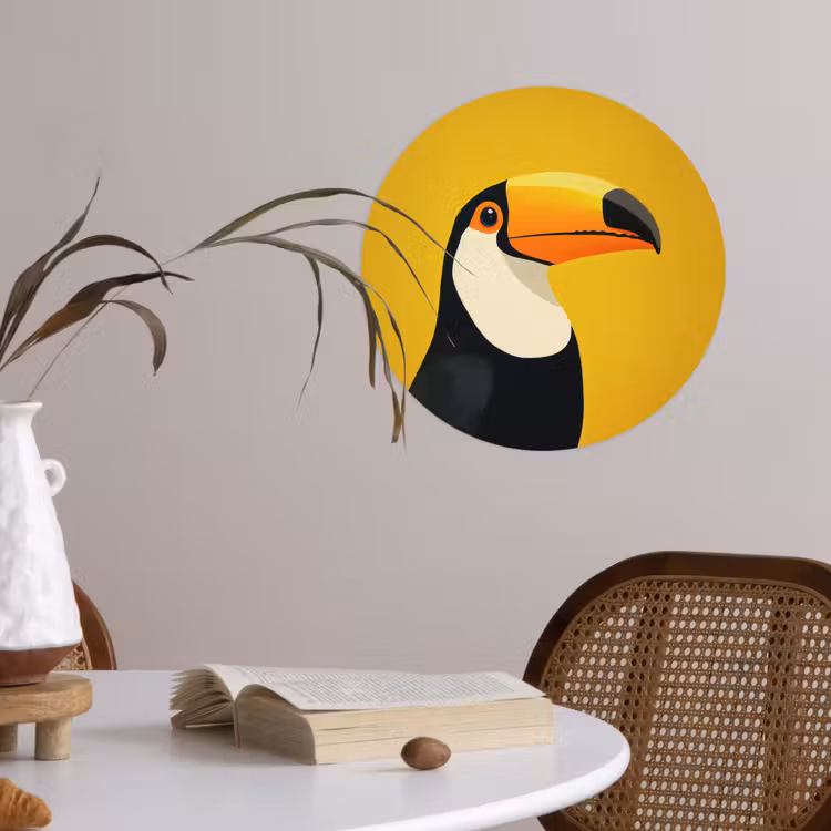 Toekan - Minimalistisch - Snavel - Oranje Wandcirkel behangsticker klein -sfeer3