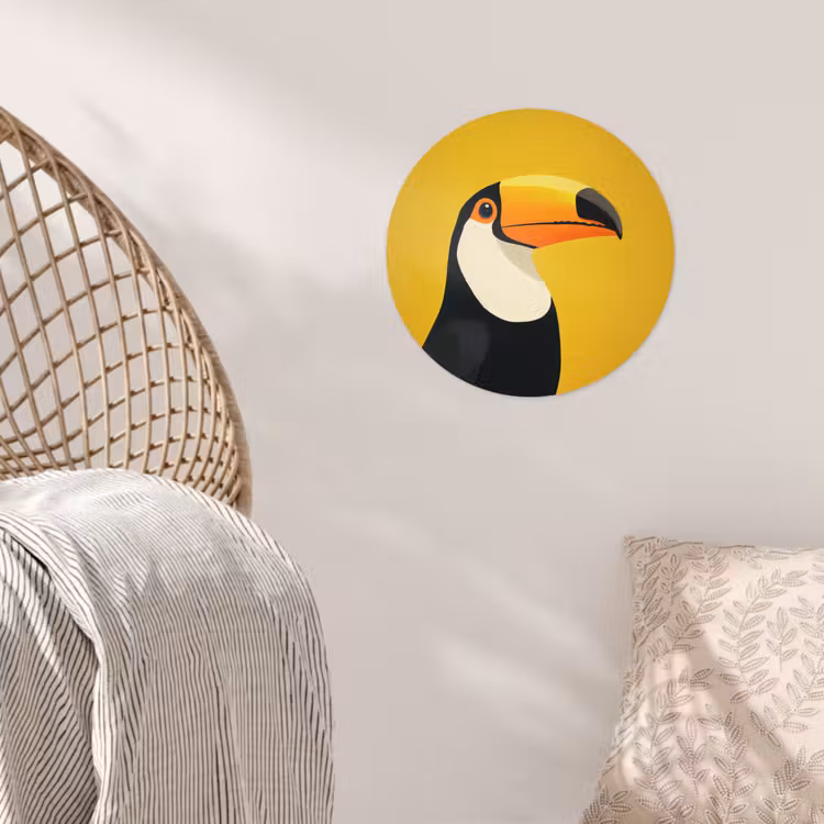 Toekan - Minimalistisch - Snavel - Oranje Wandcirkel behangsticker klein -sfeer4