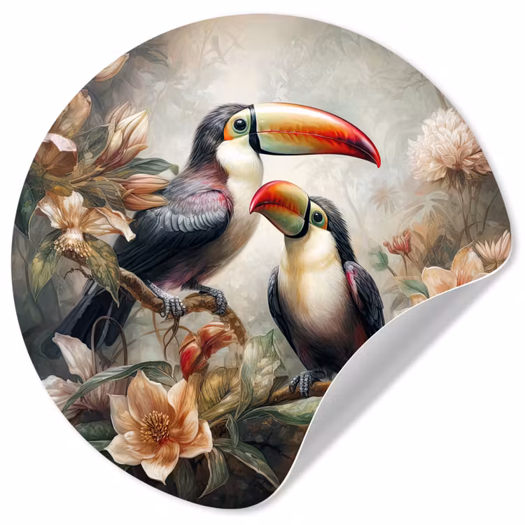 Toekan - Vogels - Bloemen - Jungle Wandcirkel behangsticker klein -3d