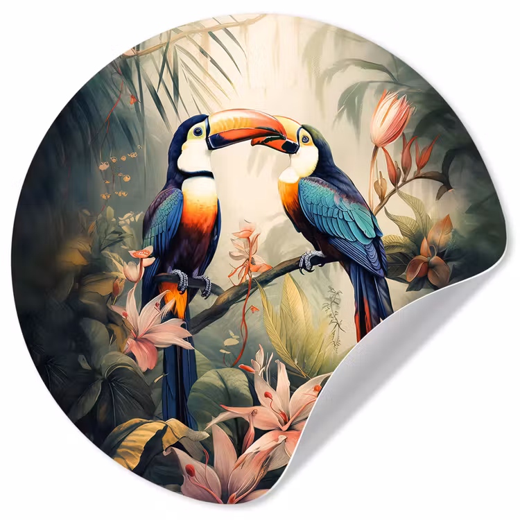 Toekan - Vogels - Bloemen - Natuur - Jungle Wandcirkel behangsticker klein -3d