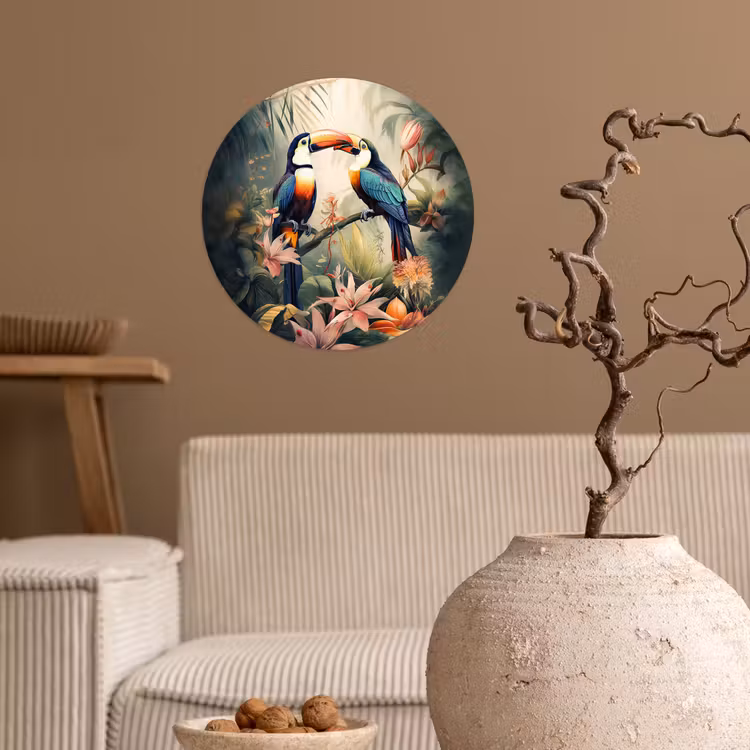 Toekan - Vogels - Bloemen - Natuur - Jungle Wandcirkel behangsticker klein -sfeer1