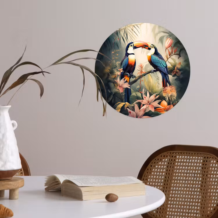 Toekan - Vogels - Bloemen - Natuur - Jungle Wandcirkel behangsticker klein -sfeer3