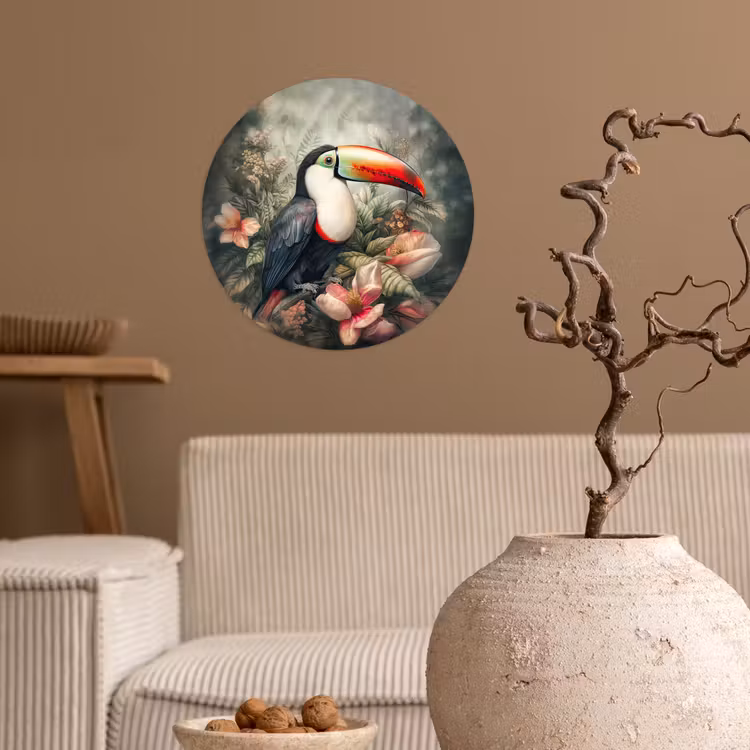 Toekan - Vogels - Bloemen - Planten - Tropisch Wandcirkel behangsticker klein -sfeer1