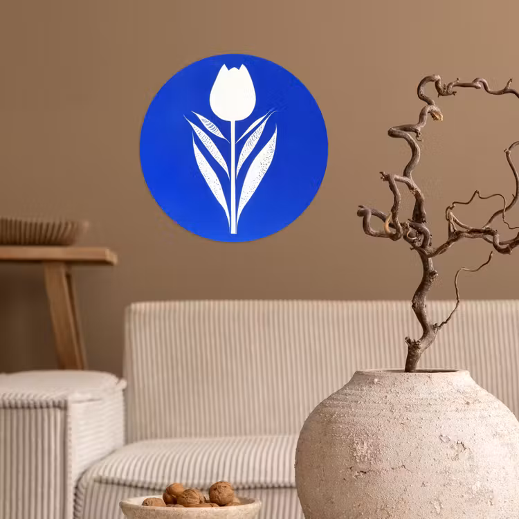 Tulp - Minimalistisch - Bladeren - Wit Wandcirkel behangsticker klein -sfeer1