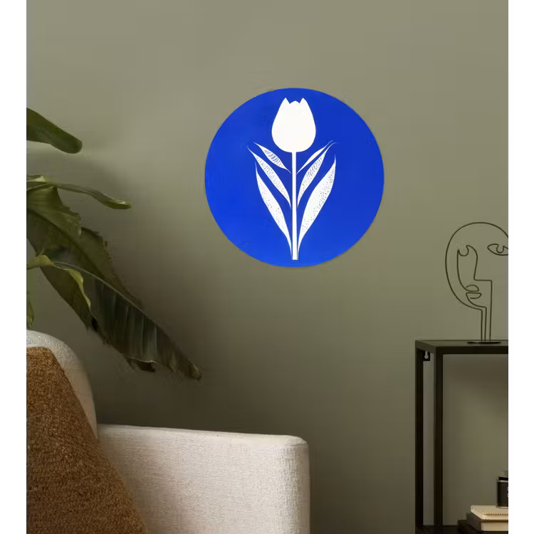 Tulp - Minimalistisch - Bladeren - Wit Wandcirkel behangsticker klein -sfeer2